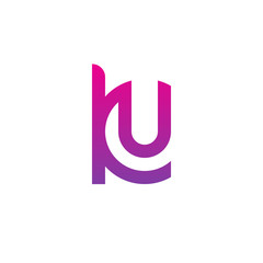 Initial letter ku, uk, u inside k, linked line circle shape logo, purple pink gradient color