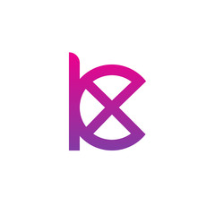 Initial letter kx, xk, x inside kx, linked line circle shape logo, purple pink gradient color