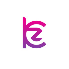 Initial letter kz, zk, z inside k, linked line circle shape logo, purple pink gradient color