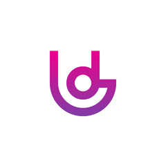 Initial letter ld, dl, d inside l, linked line circle shape logo, purple pink gradient color