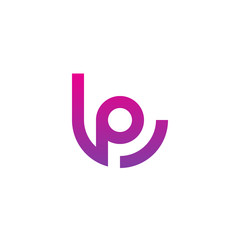 Initial letter lp, pl, p inside l, linked line circle shape logo, purple pink gradient color