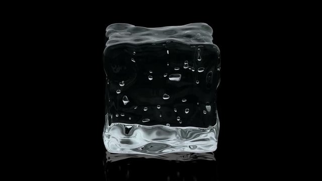 3D looping animation of the ice cube rotating on the black reflecting background