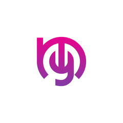 Initial letter my, ym, y inside m, linked line circle shape logo, purple pink gradient color