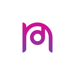 Initial letter nd, dn, d inside n, linked line circle shape logo, purple pink gradient color