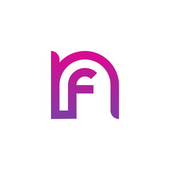 Initial letter nf, fn, f inside n, linked line circle shape logo, purple pink gradient color