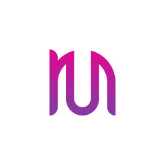 Initial letter nu, un, u inside n, linked line circle shape logo, purple pink gradient color
