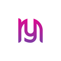 Initial letter ny, yn, y inside n, linked line circle shape logo, purple pink gradient color - obrazy, fototapety, plakaty