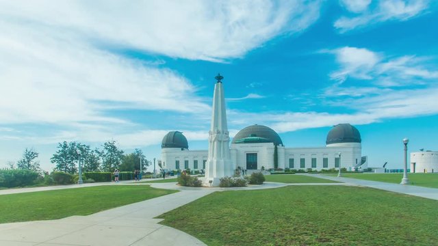 Cinematic 4K time lapse in motion or hyper lapse of Griffith Observatory Park in Los Angeles, California