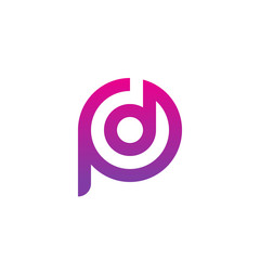 Initial letter pd, dp, d inside p, linked line circle shape logo, purple pink gradient color