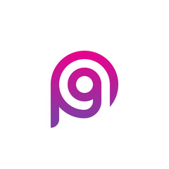 Initial letter pg, gp, g inside p, linked line circle shape logo, purple pink gradient color