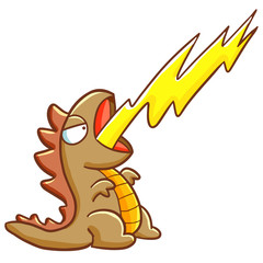 Cool and cute brown monster with fire from its mouth - vector.