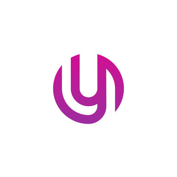 Initial letter oy, oz, y inside o, linked line circle shape logo, purple pink gradient color