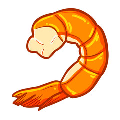 Funny and yummy cooked prawn ready to eat - vector.