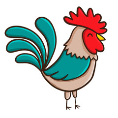 Funny and cute colorful rooster smiling - vector.