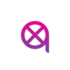 Initial letter qx, xq, x inside q, linked line circle shape logo, purple pink gradient color

