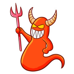 Funny and scary red satan with horn and holding trident - vector.