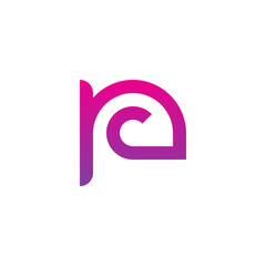 Initial letter rc, cr, c inside r, linked line circle shape logo, purple pink gradient color

