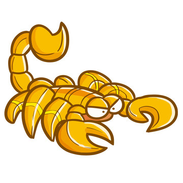 Cute and creepy yellow orange scorpion crawling - vector.