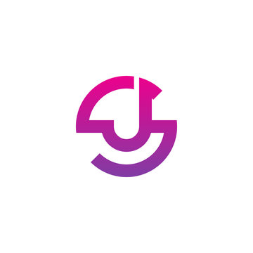 Initial letter sj, js, j inside s, linked line circle shape logo, purple pink gradient color


