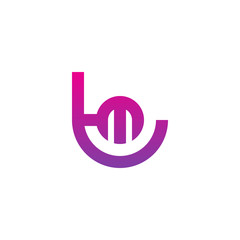 Initial letter tm, mt, m inside t, linked line circle shape logo, purple pink gradient color

