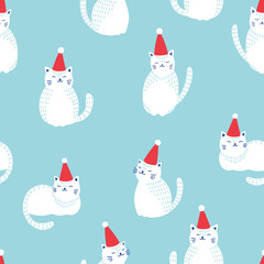 Christmas cats seamless pattern.