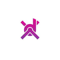Initial letter xd, dx, d inside x, linked line circle shape logo, purple pink gradient color

