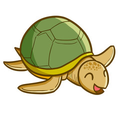 Funny and cute old turtle smiling happily - vector.