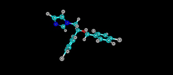 Miconazole molecular structure isolated on black