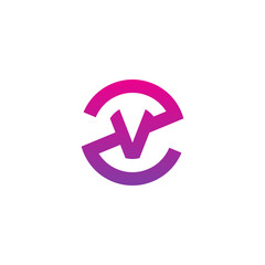 Initial letter zv, vz, v inside z, linked line circle shape logo, purple pink gradient color

