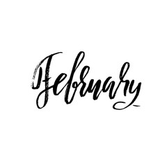 Hand drawn typography lettering. February. Month inscription. Vector Illustration.