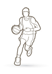 Basketball player running front view outline graphic vector