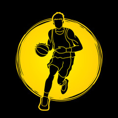 Basketball player running front view designed on sunlight background graphic vector