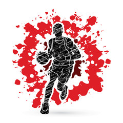 Basketball player running front view designed on grunge splatter background graphic vector