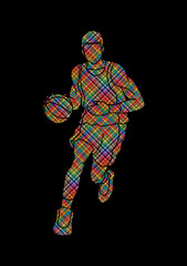 Basketball player running front view designed using colorful pixels graphic vector