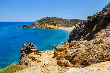 Fototapeta na wymiar Famous beach at Vai with beautiful palm forest on east Crete, Greece