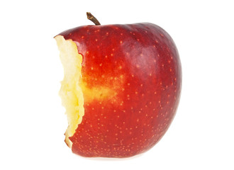 Bitten red apple isolated on white background
