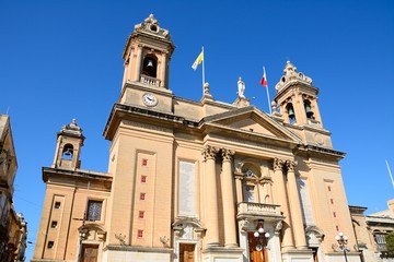 Fototapeta na wymiar Front view of the Marina Bambina Basilica, Senglea, Malta.