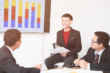 good teamwork, workplace strategy, Businessmen meeting to discuss and consult on the future plans of their work together