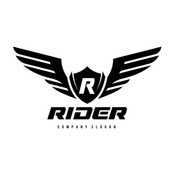 Rider wing logo template. vector illustration
