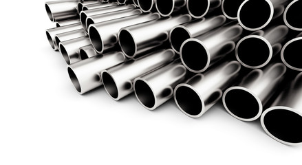 Copper metal pipe on white background. 3d Illustrations