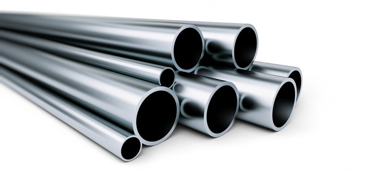  metal pipe on white background. on a white background 3D illustration, 3D rendering