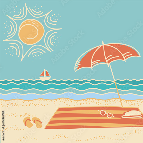 "Beach scene.Vector sea landscape" Stock image and royalty-free vector
