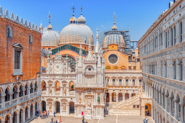 Patio of St. Mark's Cathedral (Basilica di San Marcos)and the Doge's Palace (Palazzo Ducale) ,...