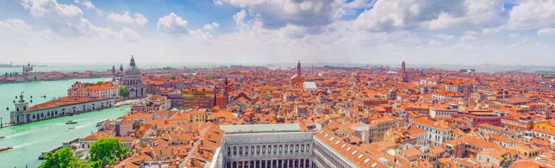 Fototapeta premium Panoramic view of Venice from the Campanile tower of St. Mark's Cathedral- St. Mark's Square (Piazza San Marco). Italy.