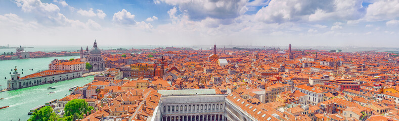 Fototapeta na wymiar Panoramic view of Venice from the Campanile tower of St. Mark's Cathedral- St. Mark's Square (Piazza San Marco). Italy.