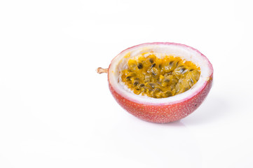 Passion fruit on white background as package design element