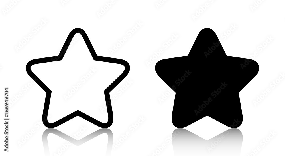 Poster Set of black star shapes with reflection isolated on white background. Vector EPS10