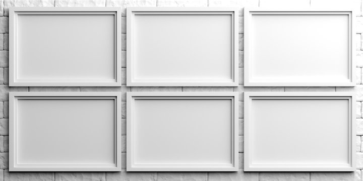 White frames on white brick background. 3d illustration