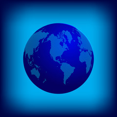 Earth globe with dotted continents on blue space background. Vector illustration.