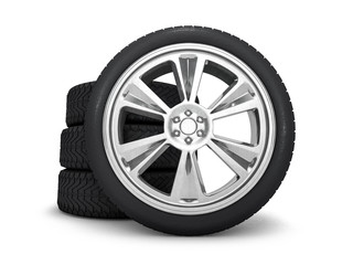 Fototapeta premium Winter set tires with hard protector. 3D rendering